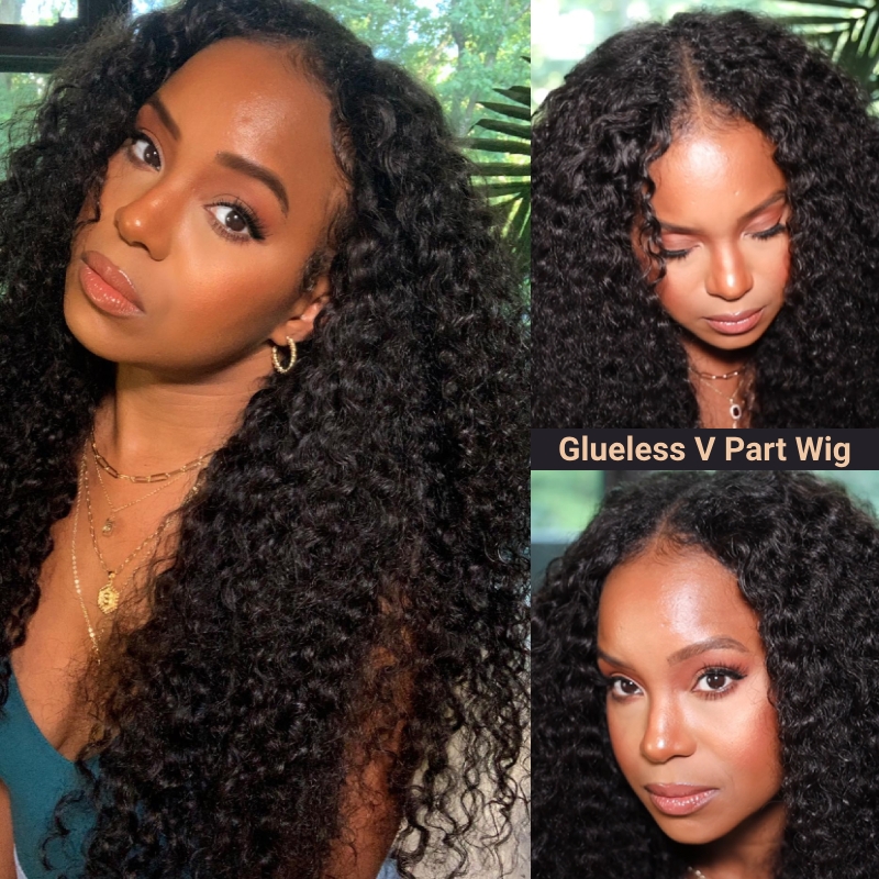 Nadula V Part Wig Glueless Jerry Curly No Sew In No Gel NO Leave