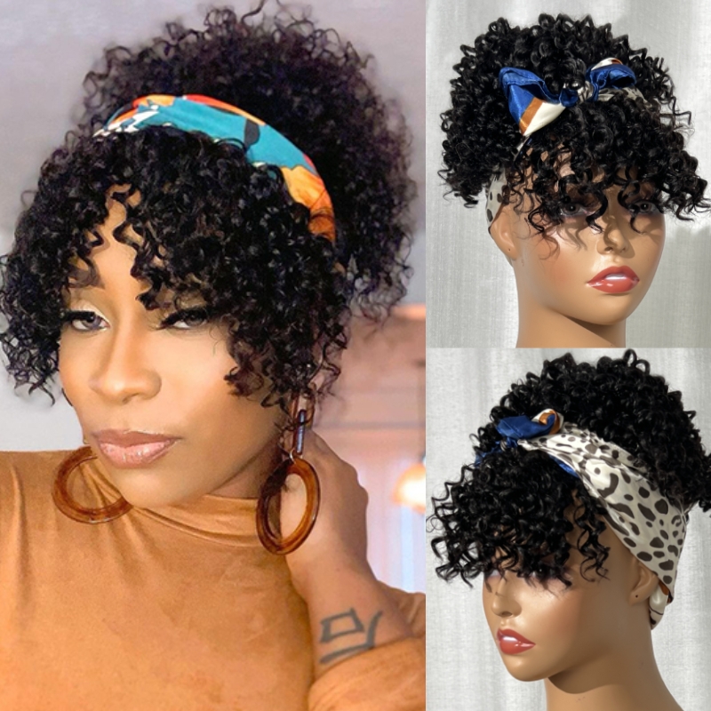 Nadula Glueless Half Headband Wig High Puff Turban Curly Wig Headwrap Drawstring Ponytail For Women