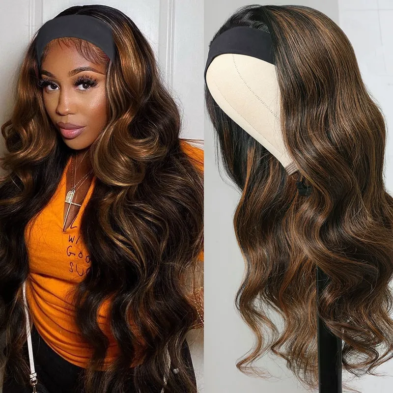 

Nadula Flash Deal 18 Inch Highlight Brown Body Wave Headband Wigs FB30 Color Glueless Wig 150% Density Human Hair