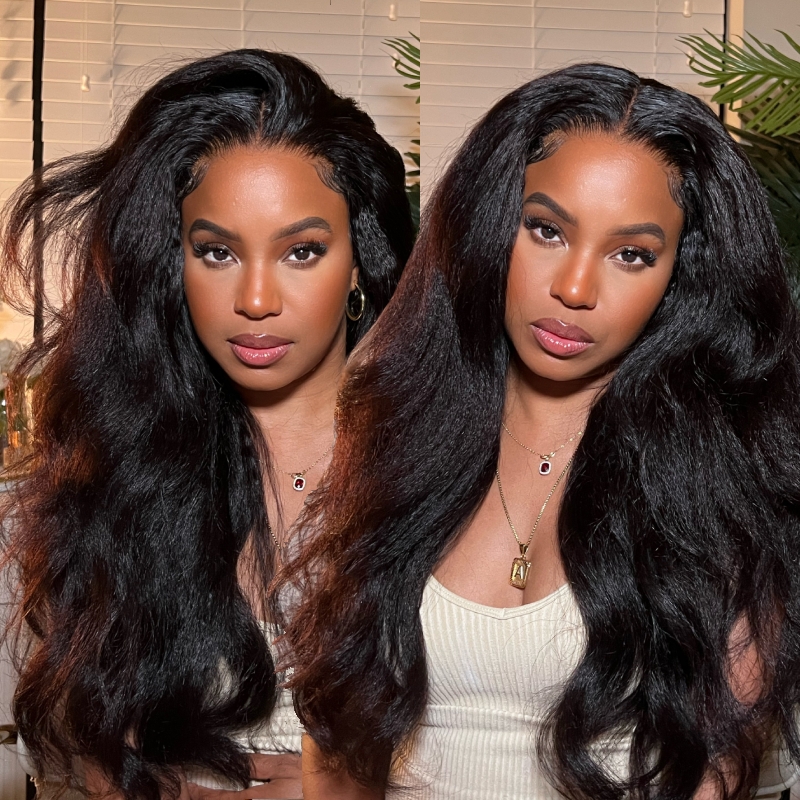 Nadula $100 Off AlwaysAmeera Recommend Glueless Kinky Straight HD Lace Closure Wig Yaki Straight Human Hair Wigs Skin Melt Lace Natural Looking