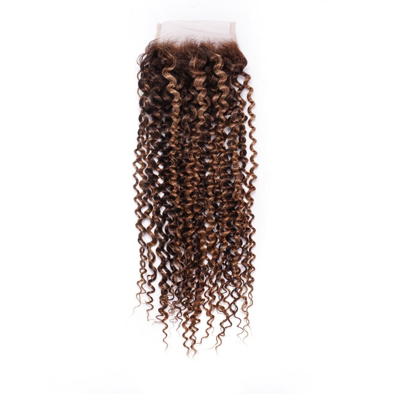 

Nadula Jerry Curly 4x4 Lace Closure Free Part 1 PC Honey Blond Highlight Brown Color High Quality Hair
