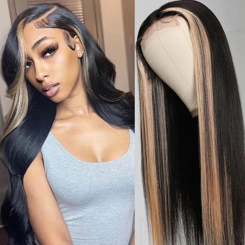 

Nadula 4 By 0.75 Inch T Part Lace Wig Straight Strawberry Honey Blonde Highlight Wig 150% Density Wigs