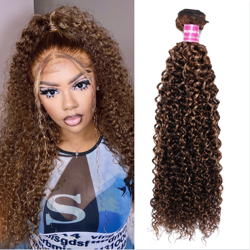 

Nadula Unprocessed Jerry Curly Hair Weave Honey Blonde Highligh Color Human Hair 1 Bundle Deal