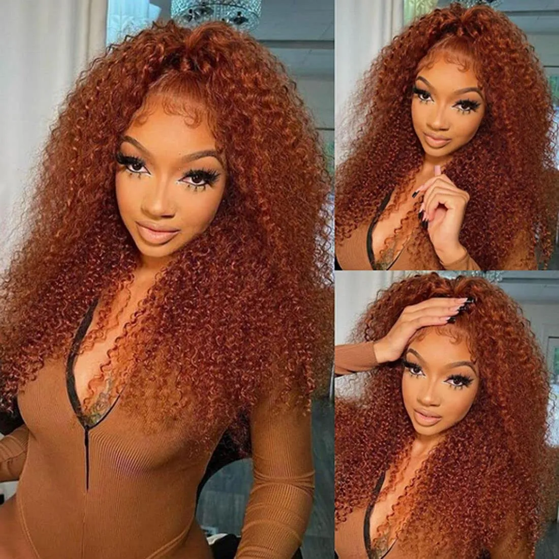 

Nadula Whatsapp Flash Sale #30 Ginger Color Middle Part Wig 4*0.75 Brown Human Hair Jerry Curly T Part Wig