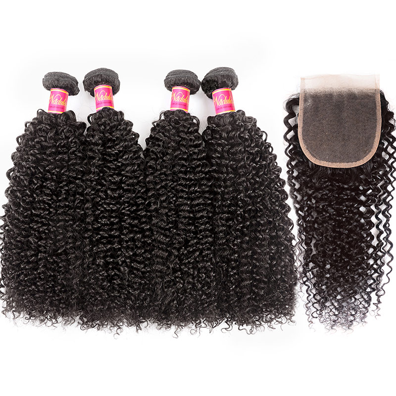 

Nadula Kinky Curly 4 Bundles With 4×4 Lace Closure Unprocessed Human Hair Weave