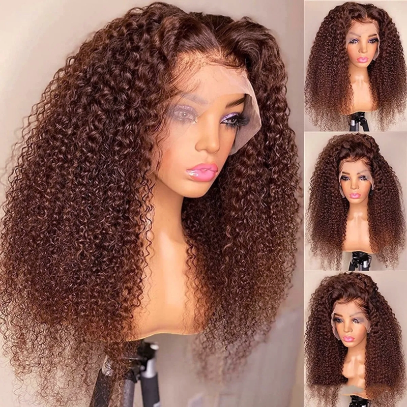 

Nadula 13x4 Kinky Curly Lace Frontal Wig Reddish Brown Lace Front Human Hair Wigs Dark Auburn Color