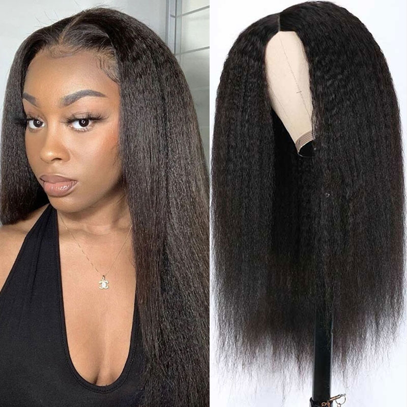 

Nadula Buy 1 Get 1 Free V Part Kinky Straight Human Hair Wigs + #33 Red Brown Kinky Curly Wig