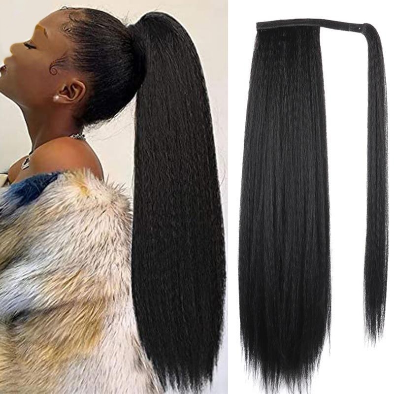 

Nadula Ponytail Silky Kinky Straight Clip in Weave Ponytail Human Hair Extensions Wrap Around with Clips In Natural Color