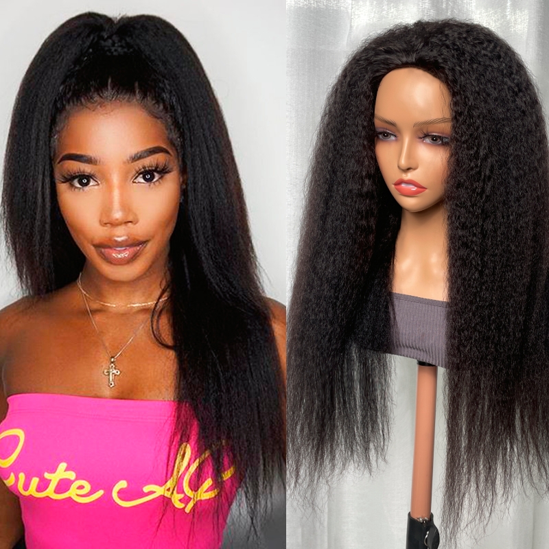 

Nadula Glueless Half Wig Kinky Straight Human Hair Wigs Beginner Friendly Can be Worn as Ponytail