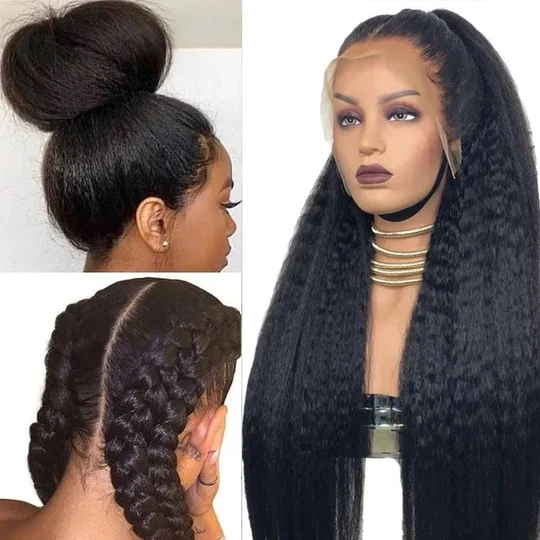 

Nadula Flash Sale Half Price Natural Black Kinky Straight Human Hair Wig with Baby Hair Pre Plucked