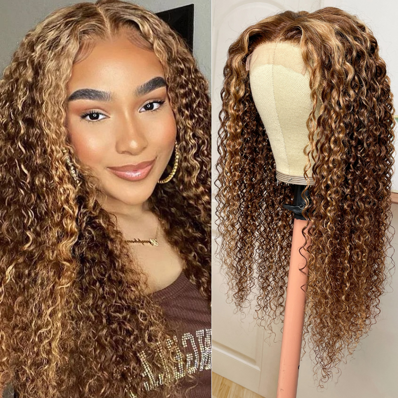 

Nadula Whatsapp Flash Deal Highlight Brown Jerry Curly Lace Closure Wig TL412 Honey Blond Ombre Color 150% Density 4x4 Lace Wig With Pre Plucked