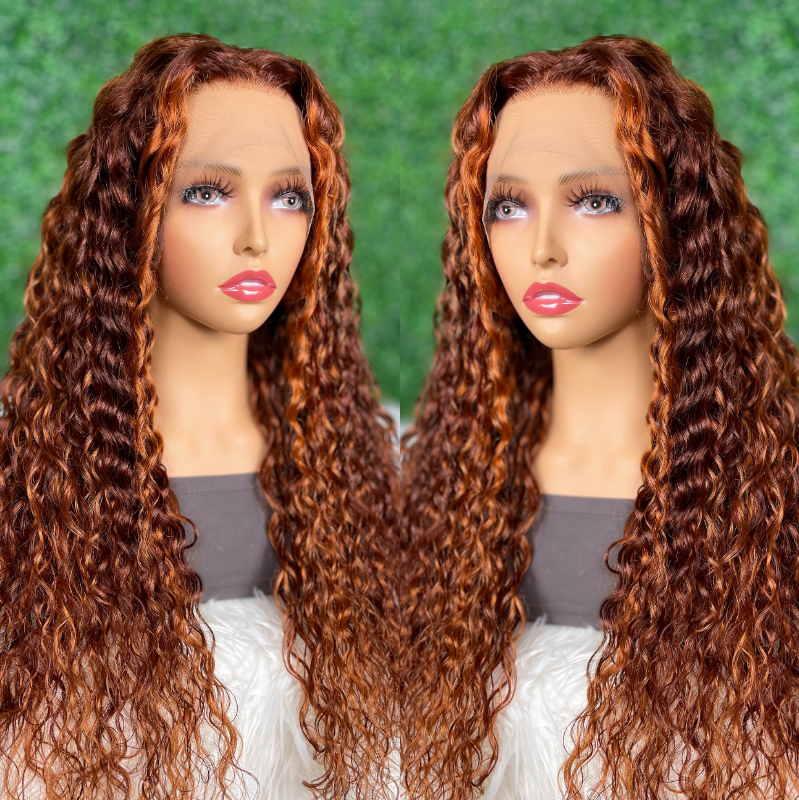 

Nadula Lace Front Ginger And Copper Red Highligh Wig Water Wave 150% Density Wig