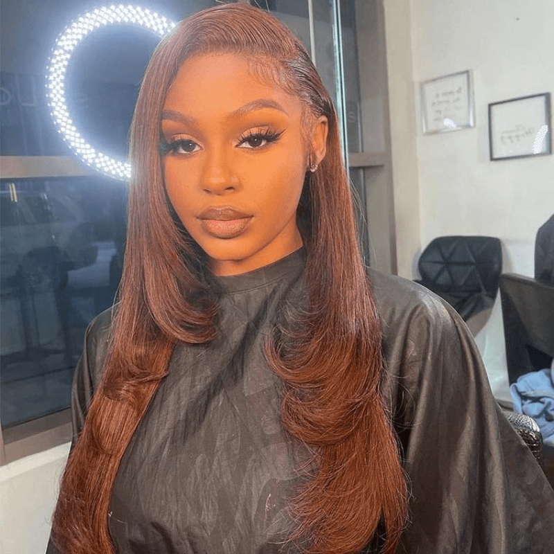 

Nadula Whatsapp Flash Deal 13X4 Lace Front Bone Straight Layered Haircut Dark Brown Color Wig