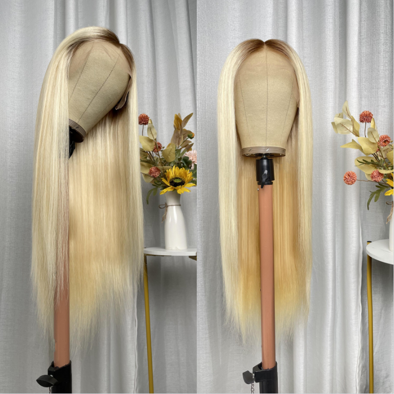 

Nadula Straight Lace Front 613 Blond Color With Dark Brown Roots Human Hair Wig