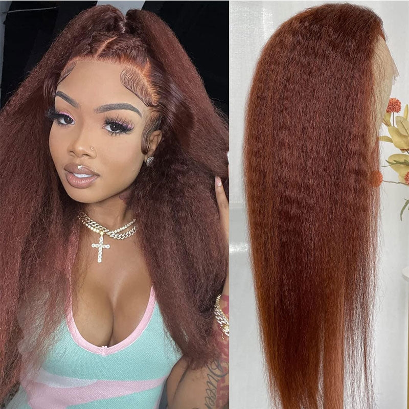 

Nadula Kinky Straight 4*4 Closure Wig #33B Reddish Brown Color Breathable Cap Wig Affordable 4C Perfectly Human Hair Wigs