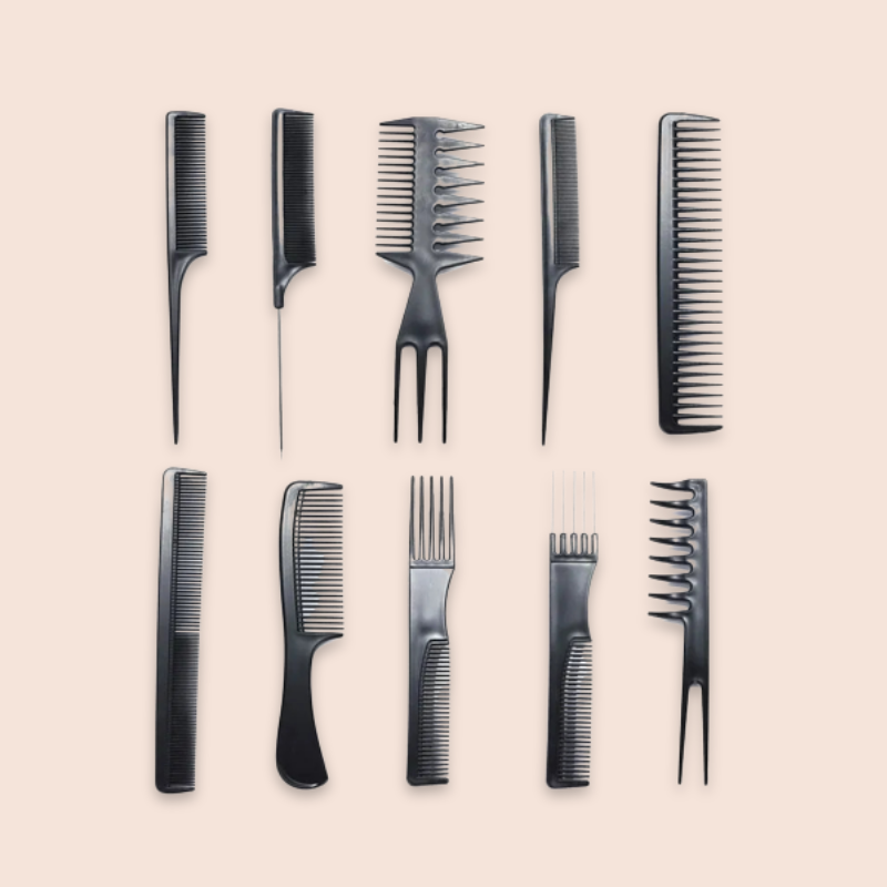 

Nadula 10pc/set Hair Styling Hairdressing Black Plastic Brush Combs Modelling Tools