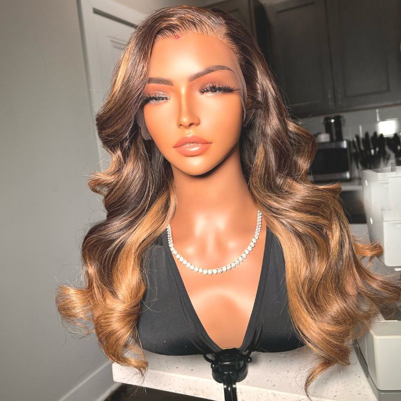 

Nadula Whatsapp Flash Deal 13*4 Lace Frontal Loose Wave Side Part Wig With Chocolate Brown to Blonde #TL48 Color Face-framing Highlight Wavy Wig