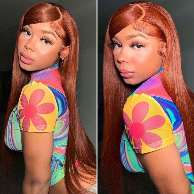 

Nadula Anaykashe Recommendation 13x4 Lace Front Kinky Straight #33B Red Brown Color Wig With Super Natural Hairline