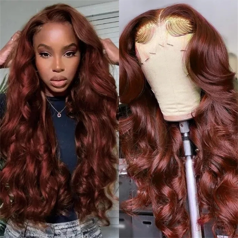 

Nadula Flash Deal #33 Reddish Brown Body Wave Human Hair Wig Perfect Hair Color For Deep Skin Tones Lace Colored Wigs