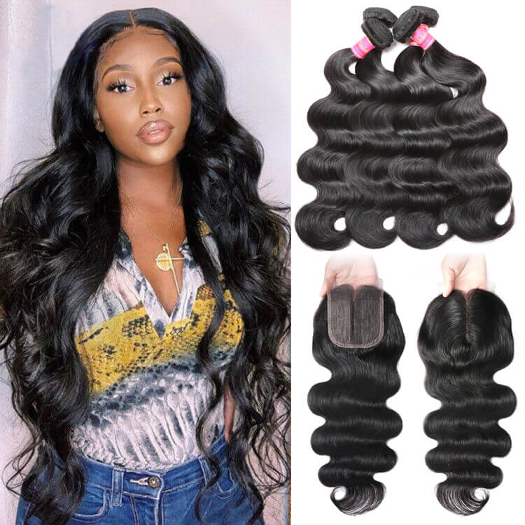 

Nadula 4 Bundles Body Wave Hair Weave With 4*0.75 T Part Lace Closure 100% Unprocessed Virgin Human Hair