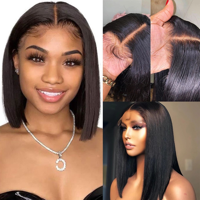 

Nadula 14 Inch Straight Bob Wig 150% Density 4×4 Inch Lace Closure Wig Pre Plucked Natural Hairline