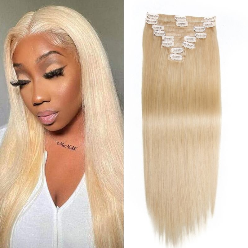 

Nadula #613 Lightest Blonde 100g-120g/pack Clip In Human Hair Extensions