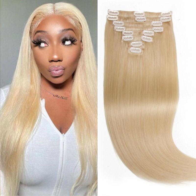 

Nadula #613 Lightest Blonde 80g-100g/pack Clip In Human Hair Extensions