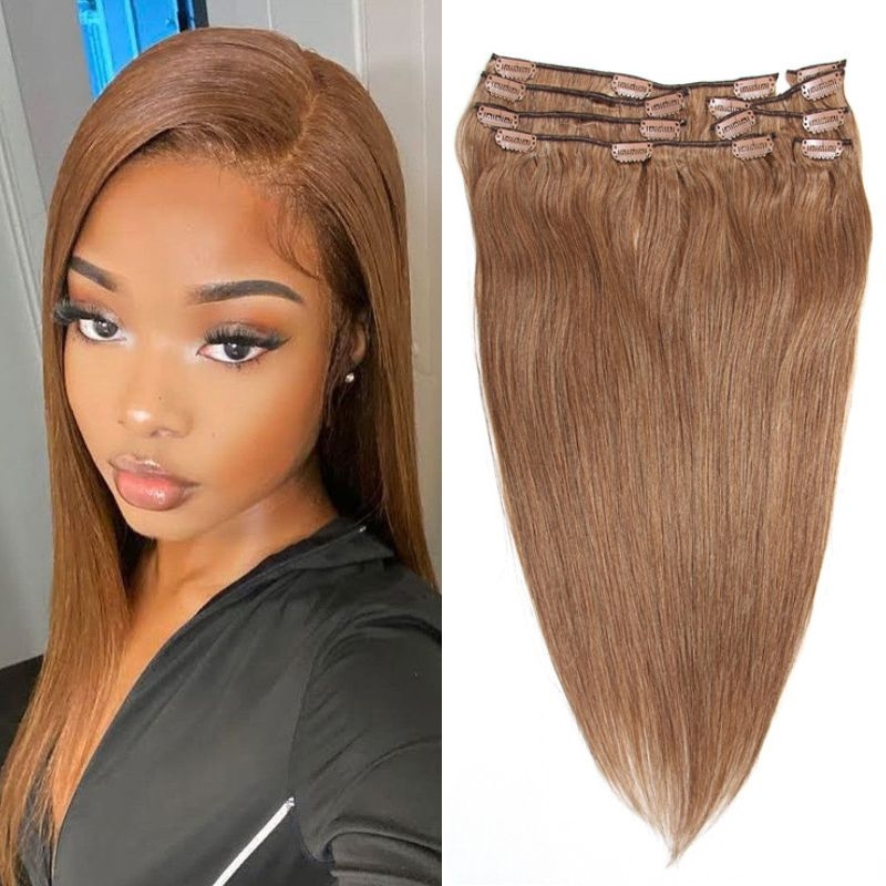 

Nadula #6 Chestnut Brown Color Clip In Human Hair Extensions