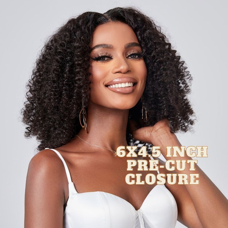 

Nadula Afro Kinky Curly Pre-cut Closure Wig Natural Color Glueles