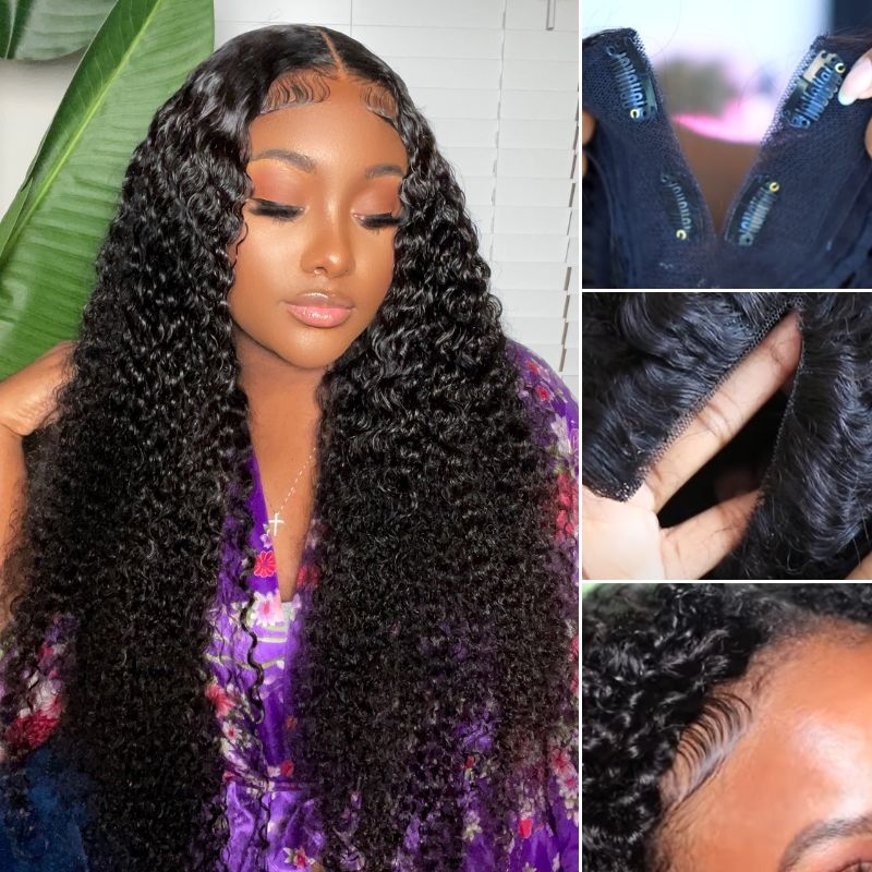 Nadula Beginner Friendly Air Wig Jerry Curly V Part Wig Glueless Upgrade Rose Net More Breathable Hollow Out Wig