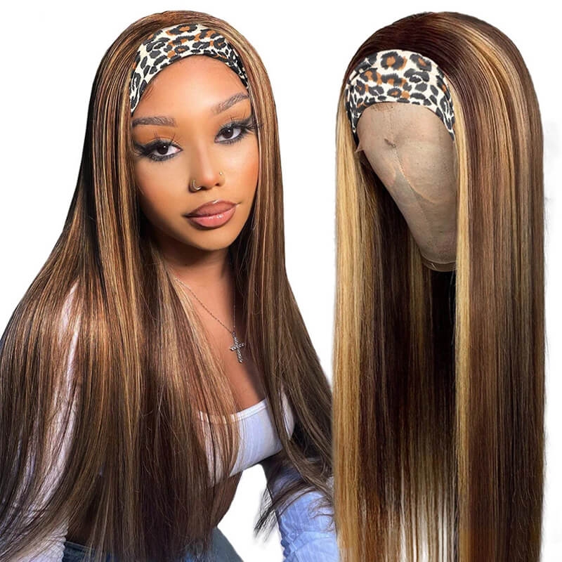 

Nadula Black Roots Blonde Hair Ombre Half Wig With Headband and Adjustable Straps Sample Wig Can't Be Changed Or Returned
