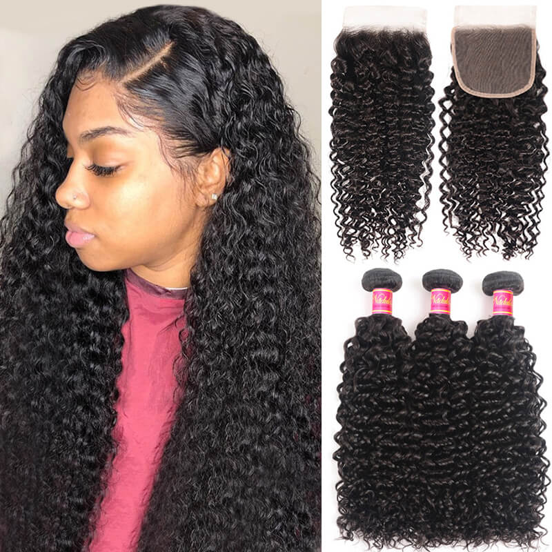 

Nadula Curly Hair Transparent 4X4 Lace Closure With Hair Weave 3