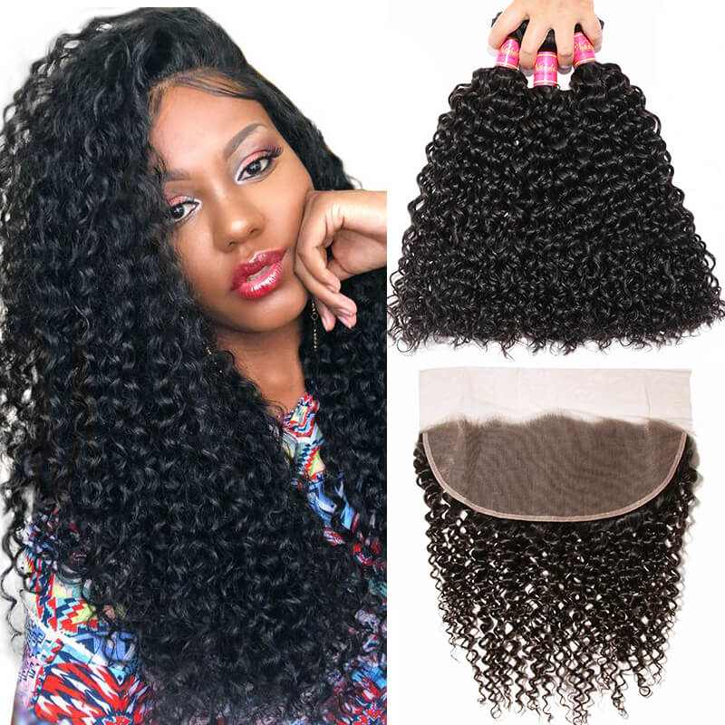 

Nadula Brazilian Curly Virgin Hair Weave 3 Bundles With 13x4 Lace Frontal Closure Best Virgin Human Hair