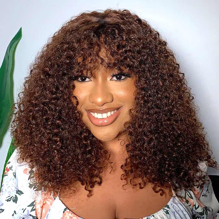 

Nadula Chocolate Brown Micro Deep Wave Highlight Short Wig With B
