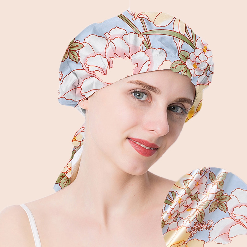 

Nadula Floral Pattern Satin Night Cap Sleeping Hat Silk Night Cap For Hair For Women