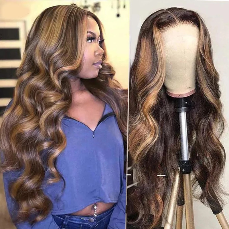 

Nadula Highlight Body Wave Wig Brown Piano Color T Part Lace Wig 13x5x0.5 Middle Part Human Hair Wigs