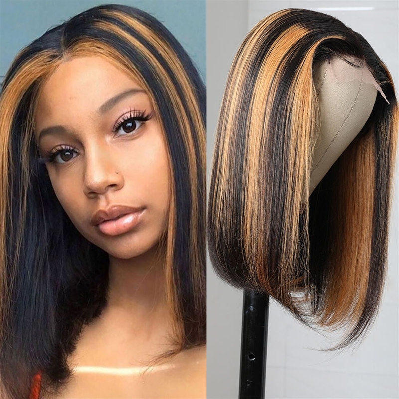 

Nadula Flash Sale 14 Inch Honey Brown Highlight Bob Wig Straight