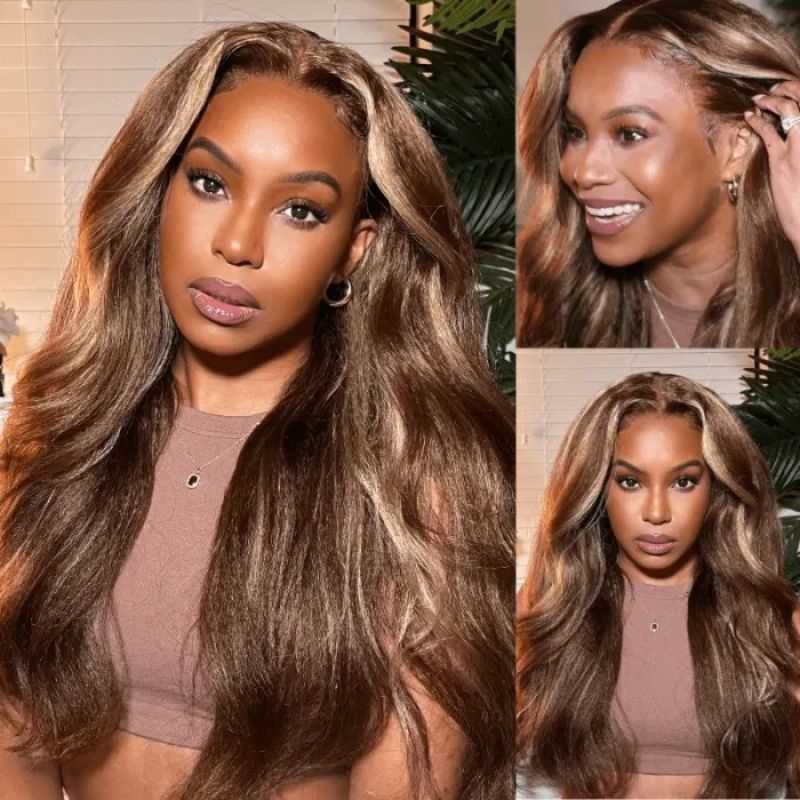 

Nadula Kinky Straight Highlight Wig 13x4 Lace Front Human Hair Wigs with Upgraded Pre-plucked Natural Hairline
