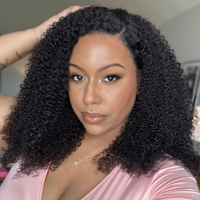 Nadula Glueless 13x4 Lace Front Wig Kinky Curly Human Hair Wigs with Pre Plucked Hairline