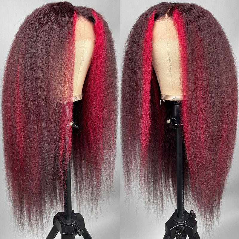 

Nadula Dark Burgundy Mixed Red Color Highlights Kinky Straight La