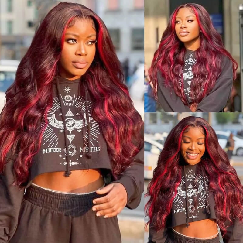 

Nadula Mixture Burgundy And Rich Red Body Wave Highlights Glueles