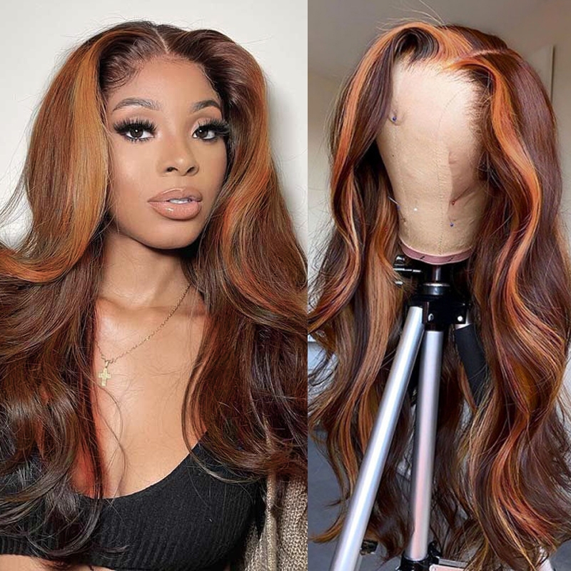 

Nadula Whatsapp Flash Deal Money Piece Brown Face-framing Highlights On Aark Auburn Hair Wigs 13*4 Lace Front Body Wave Wig With Baby Hair