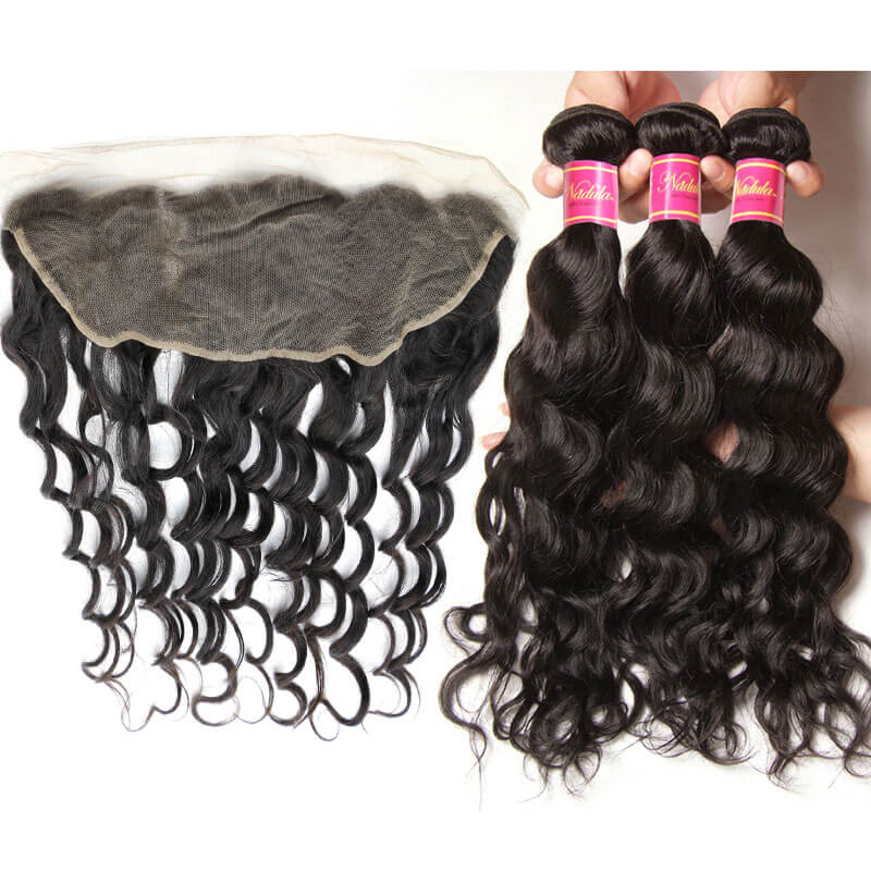 

Nadula Natural Wave Lace Frontal And 3 Bundles Hair Weave Soft Virgin Hair With 13x4 Ear To Ear Frontal