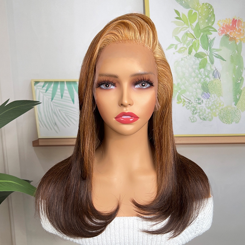 Naudla Reverse Ombre Hair Blonde Short Bob Wigs 13x4 Lace Front W