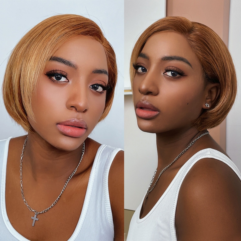 

Nadula Whatsapp Flash Deal Straight Lace Front Short Inverted Bob Golden Blonde Highlights Wig Cool and Fabulous Asymmetric Bob Wig With Baby Hair