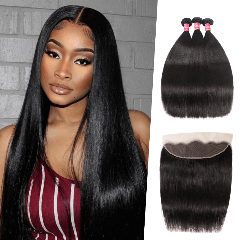 

Nadula Straight Virgin Hair Weave 3 Bundles With Lace Frontal Closure 13x4 Ear To Ear