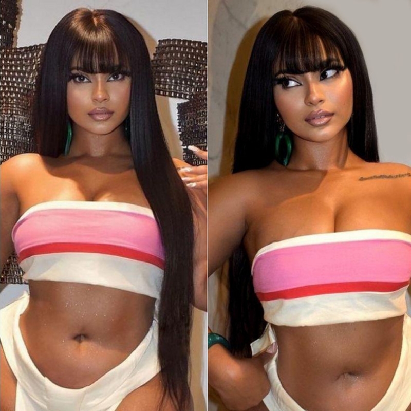 

Nadula Transparent Lace Front Wigs With Bangs Long Straight 13x4 Lace Wig Remy Virgin Hair