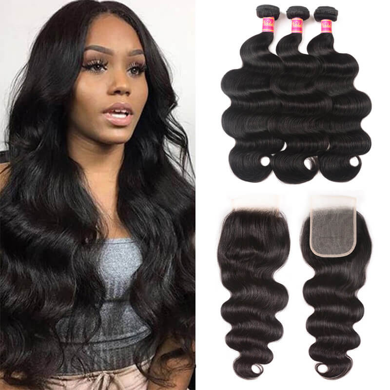 

Nadula Swiss Pre Pluck Lace Closure With Body Wave Virgin Hair Weave 3 Bundles Soft Unprocessed Virgin Human Hair