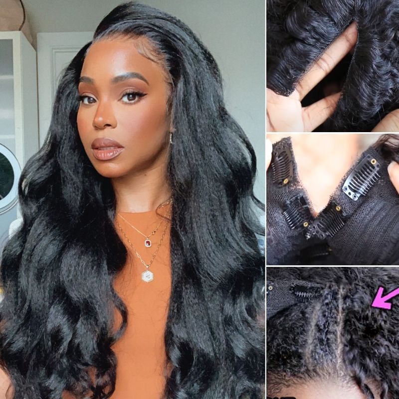 

Nadula V-Part No Lace No Gel Wigs 100% Virgin Human Kinky Straight Hair Yaki Straight Upgrade U Shape Wigs