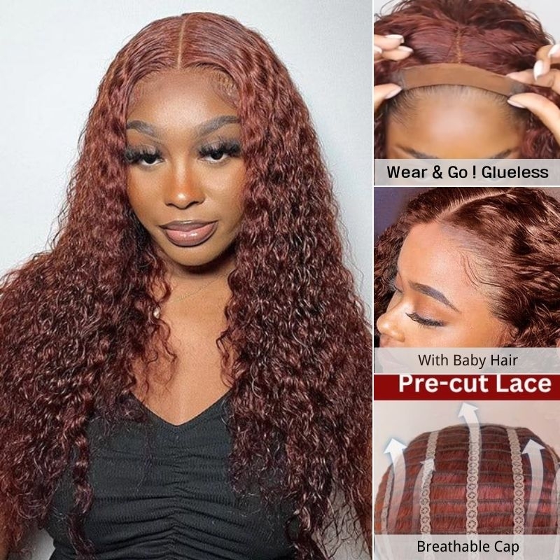 Nadula Wear & Go Quick & Easy Glueless Reddish Brown Curly Wig Pr